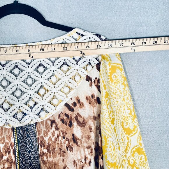 Figueroa Flower Top Womens S Yellow Stretch Leopard Print Blouse - Picture 8 of 12